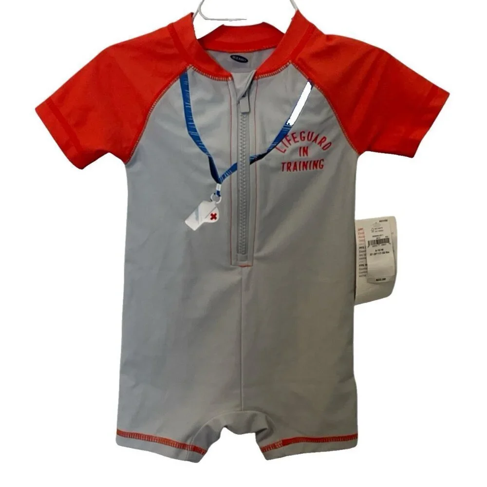 Old Navy Baby Romper Lifeguard In Training Swimsuit Size 6-12M Multicolor